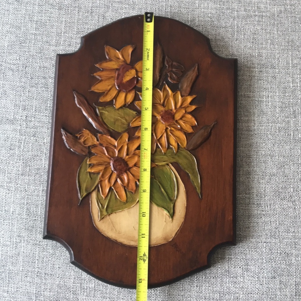 VINTAGE 70s Boho Floral Wooden Wall Art PRICE FIRM - Picture 3 of 6